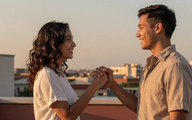 Couple at sunset rooftop - is online dating worth it analysis