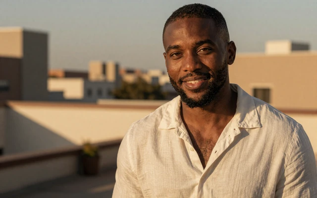 Marcus, a verified BBC singles community member smiling in warm portrait light